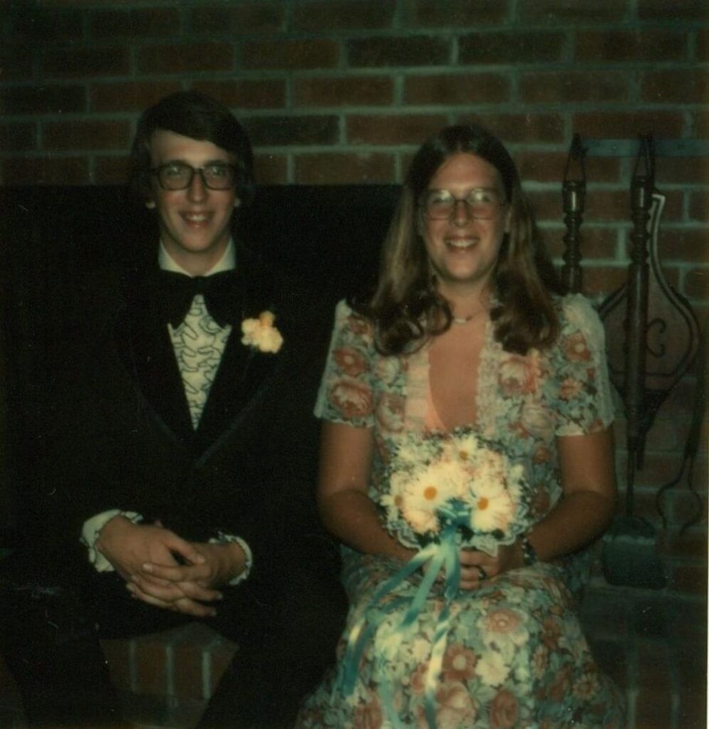 Jeff Baker and Laura Ludwig Tiberi going to Harding High School prom in Marion, Ohio in 1975