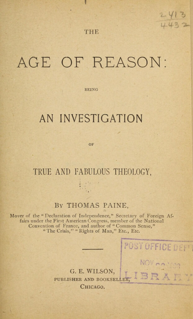 A vintage cover of the Age of Reason, by Thomas Paine