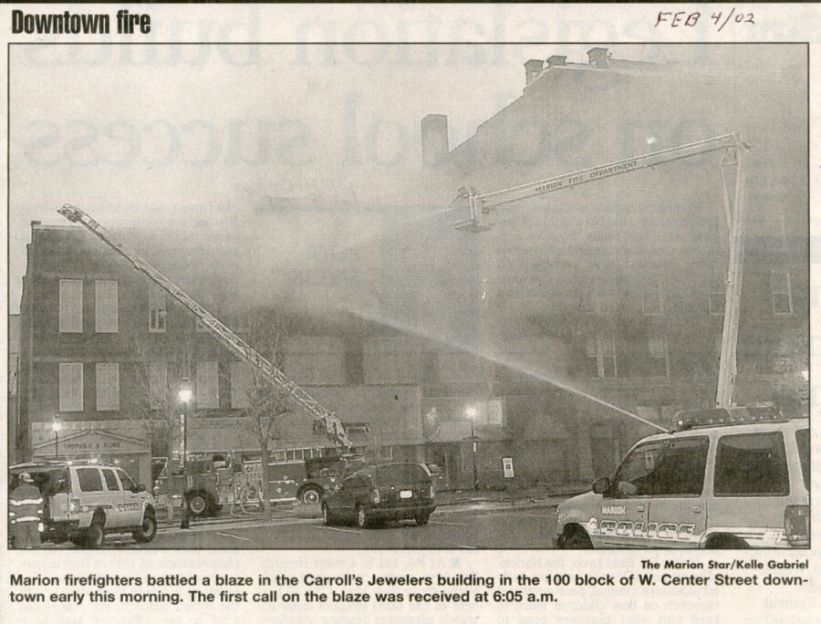 Carroll's Jewelers in Marion, Ohio on fire