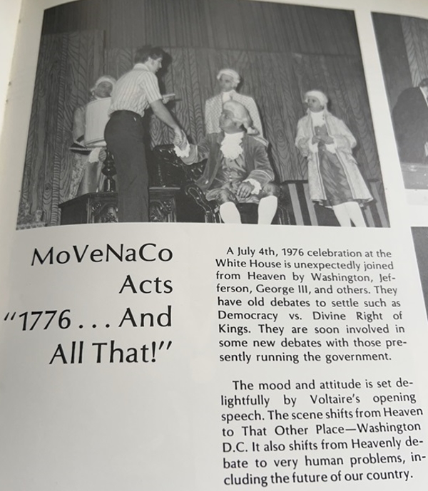 Enerazan photo and description of the production of 1776...And All That performed at Mount Vernon Nazarene College in 1976