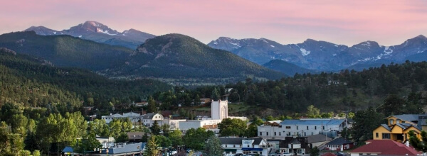 View of the mountains rising above Estes Park, Colorado