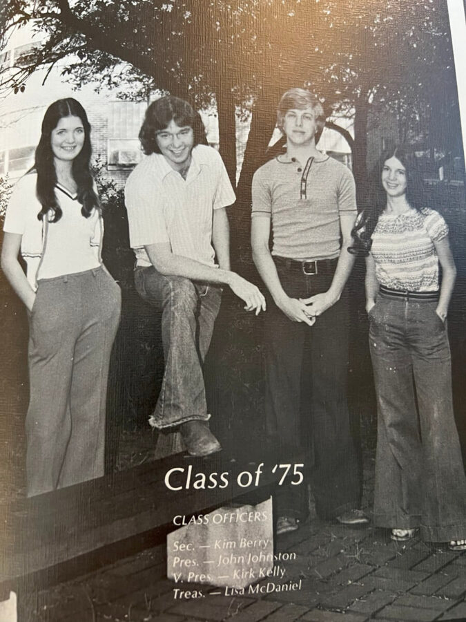 The class officers of 1975: Kim Berry, John Johnston, Kirk Kelly, Lisa MicDaniel