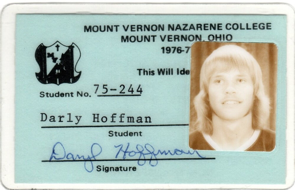 Daryl Hoffman student ID for Mount Vernon Nazarene College in Mount Vernon, Ohio