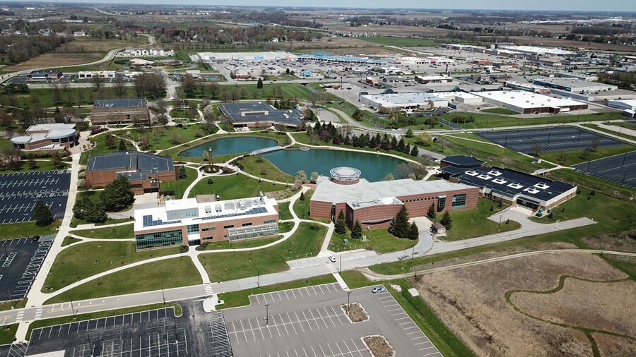 Aerial view of The Ohio State University campus in Marion, Ohio