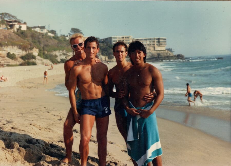 Sky Hoffman & Scott Zucker with friends at West St Beach in Laguna, CA