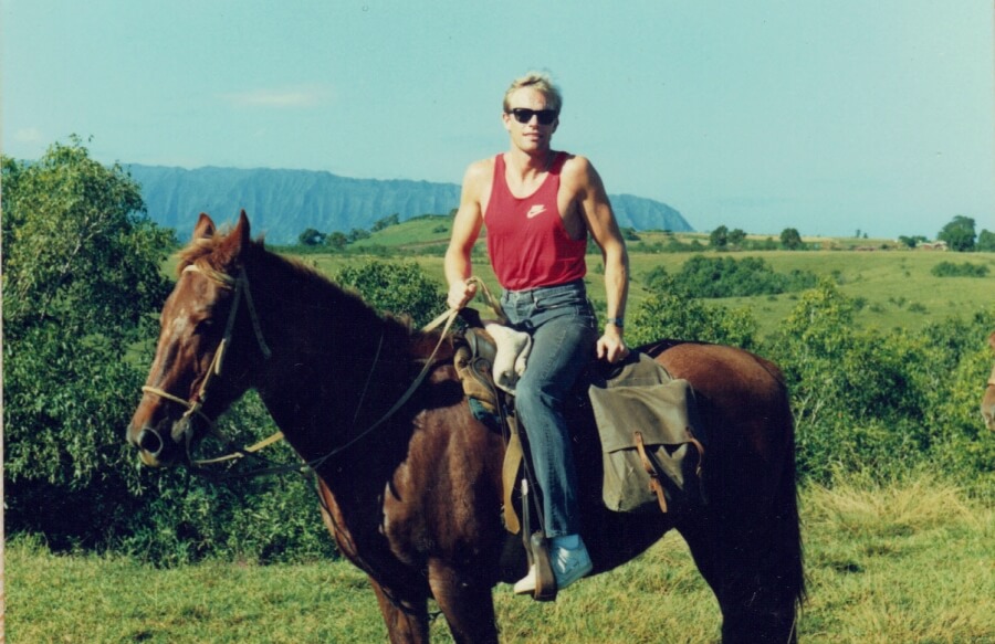 Sky Hoffman on horseback on Kawai, HI