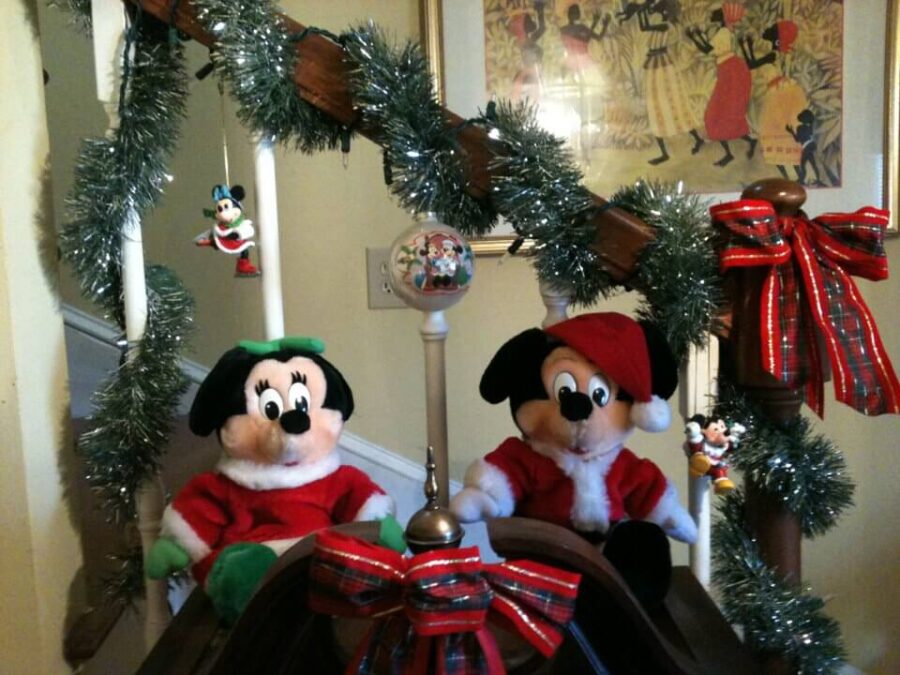 Schuyler Hoffman's Santa Mini and Santa Mickey and ornament souvenirs from singing as a Dickens Caroler for Disneyland 