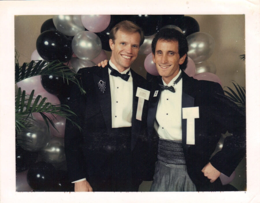 Sky Hoffman & Scott Zucker dressed in tuxes for the National PFLAG Convention show