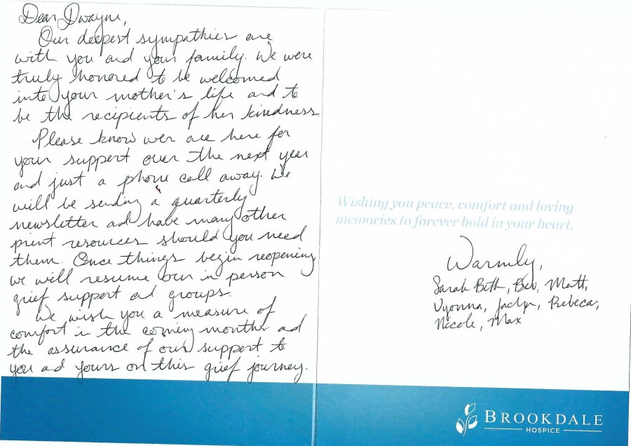 A note from the staff of dad's hospice care team