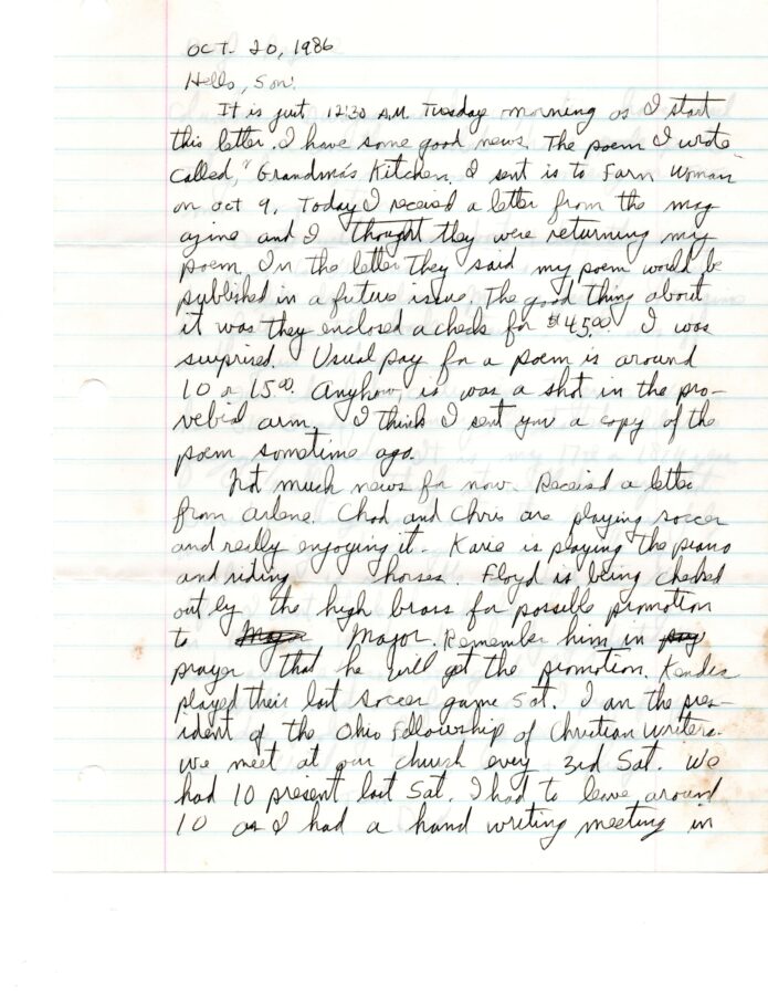 Letter from John G Hoffman to his son Daryl (Schuyler) Hffman