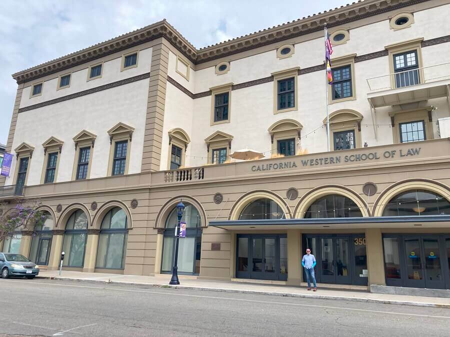 Schuyler Hoffman in front of the California Western School of Law in San Diego, California