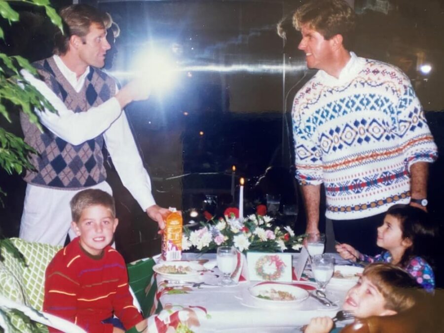 Schuyler Hoffman and Scott Borden in a comic moment at a family dinner